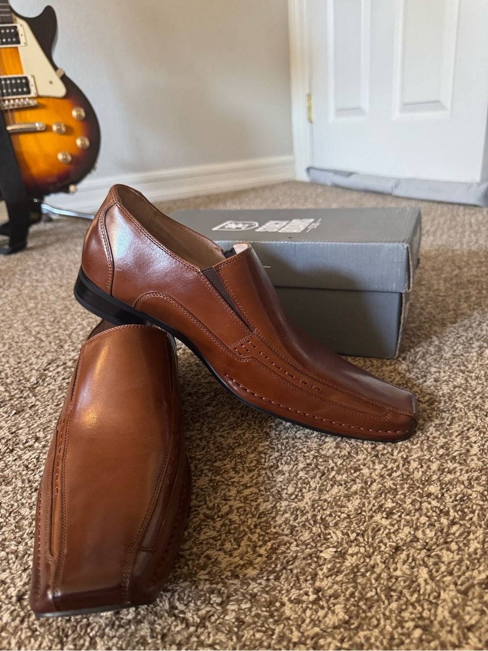 NEW Stacy Adams Templin Bike Toe Loafer - Brown Leather Dress Shoes